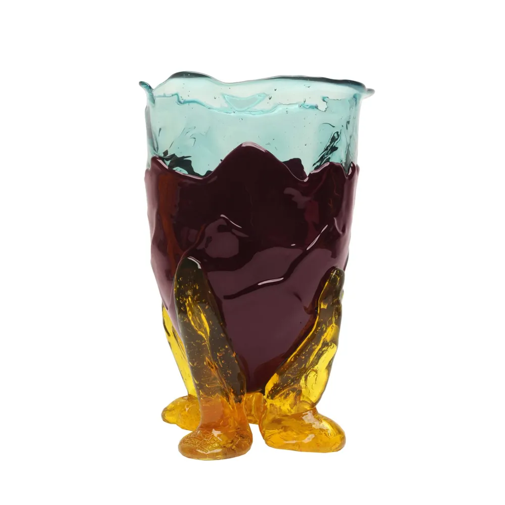 Vase en résine CLEAR EXTRACOLOUR Clair Aqua, Aubergine Mat et Jaune Clair par Gaetano Pesce pour Fish Design Corsi Design