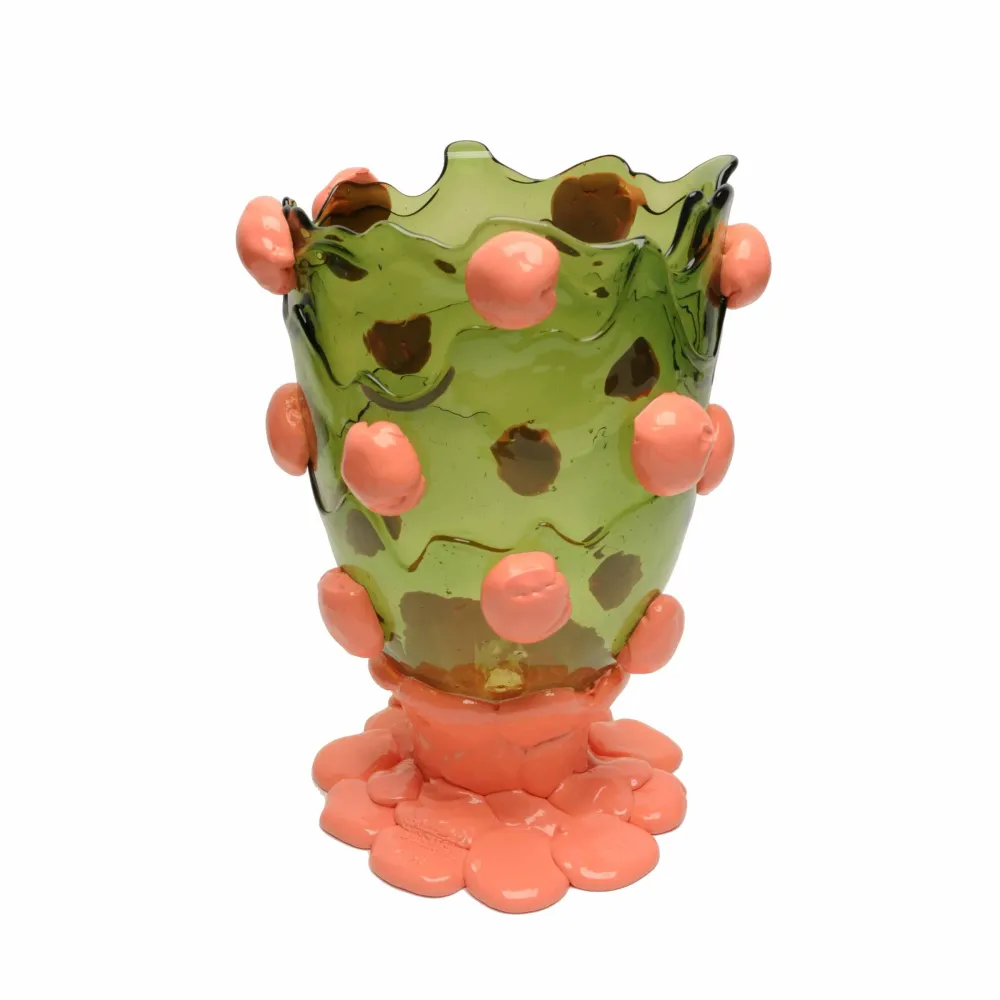 Vase en résine NUGGET bouteille claire verte et saumon foncé mat par Gaetano Pesce pour Fish Design Corsi Design