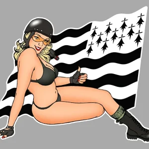 STICKER PINUP DRAPEAU BRETAGNE BREIZH - PD081 Couleur Course