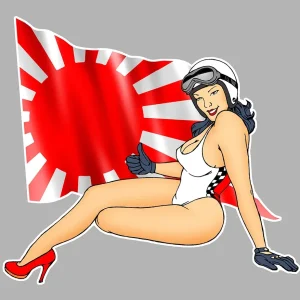 STICKER PINUP DRAPEAU JAPON - PB486 Couleur Course