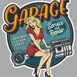 STICKER PINUP PISTON GARAGE - PF033 Couleur Course