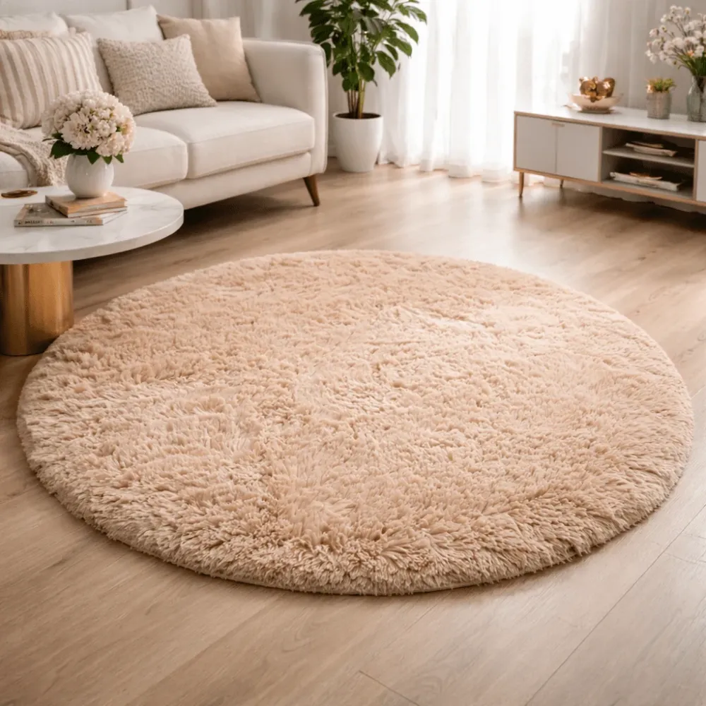 PLUSHIA – Tapis rond en peluche ultra doux pour pièces de vie confortables Cozey Maison