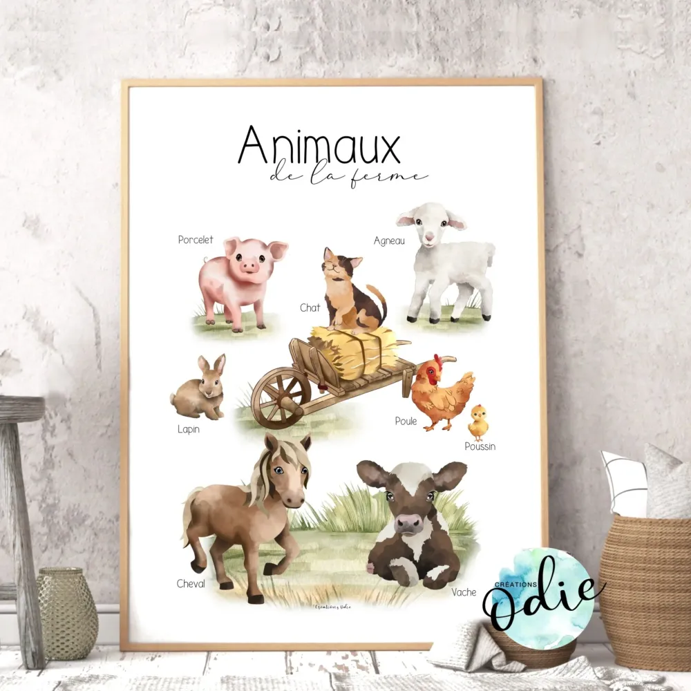 Affiche éducative enfant - Les animaux de la ferme Créations Odie