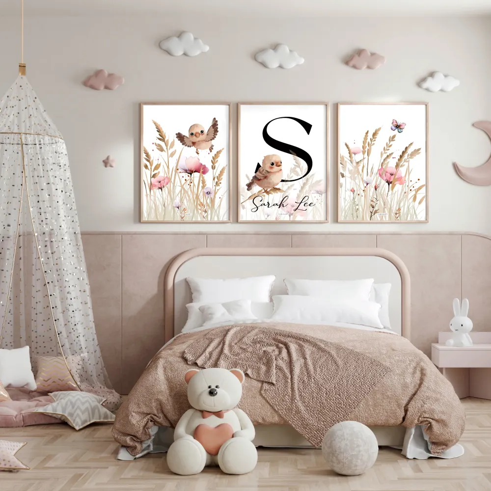 Affiches chambre enfant - Oiseaux et fleurs Créations Odie