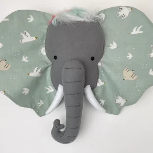 Trophée éléphant. Décoration murale en tissu Déco'drey
