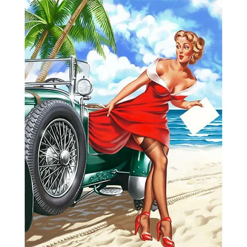 Tableau Vintage Pin Up Voiture Éternel Vintage