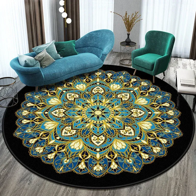 Tapis Vintage Bleu Rond Éternel Vintage
