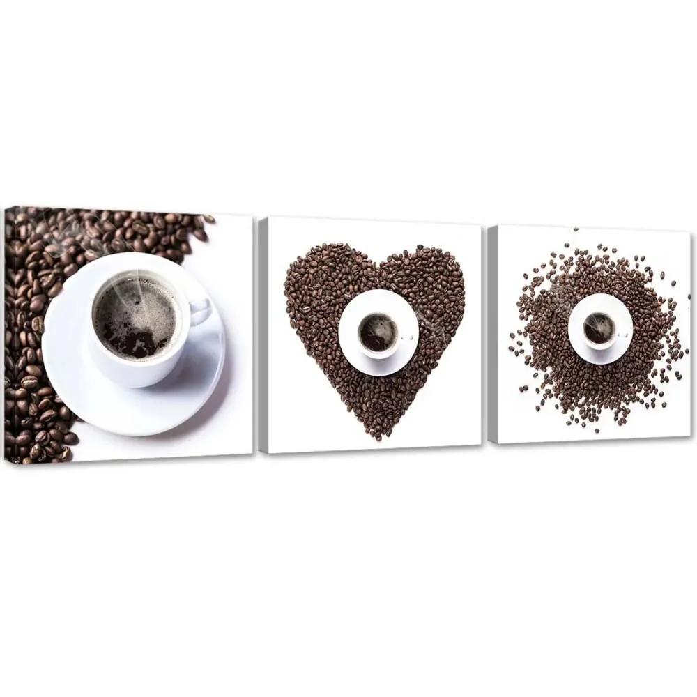 Ensemble de trois toiles imprimées, Cœur de café 90x30 Feeby