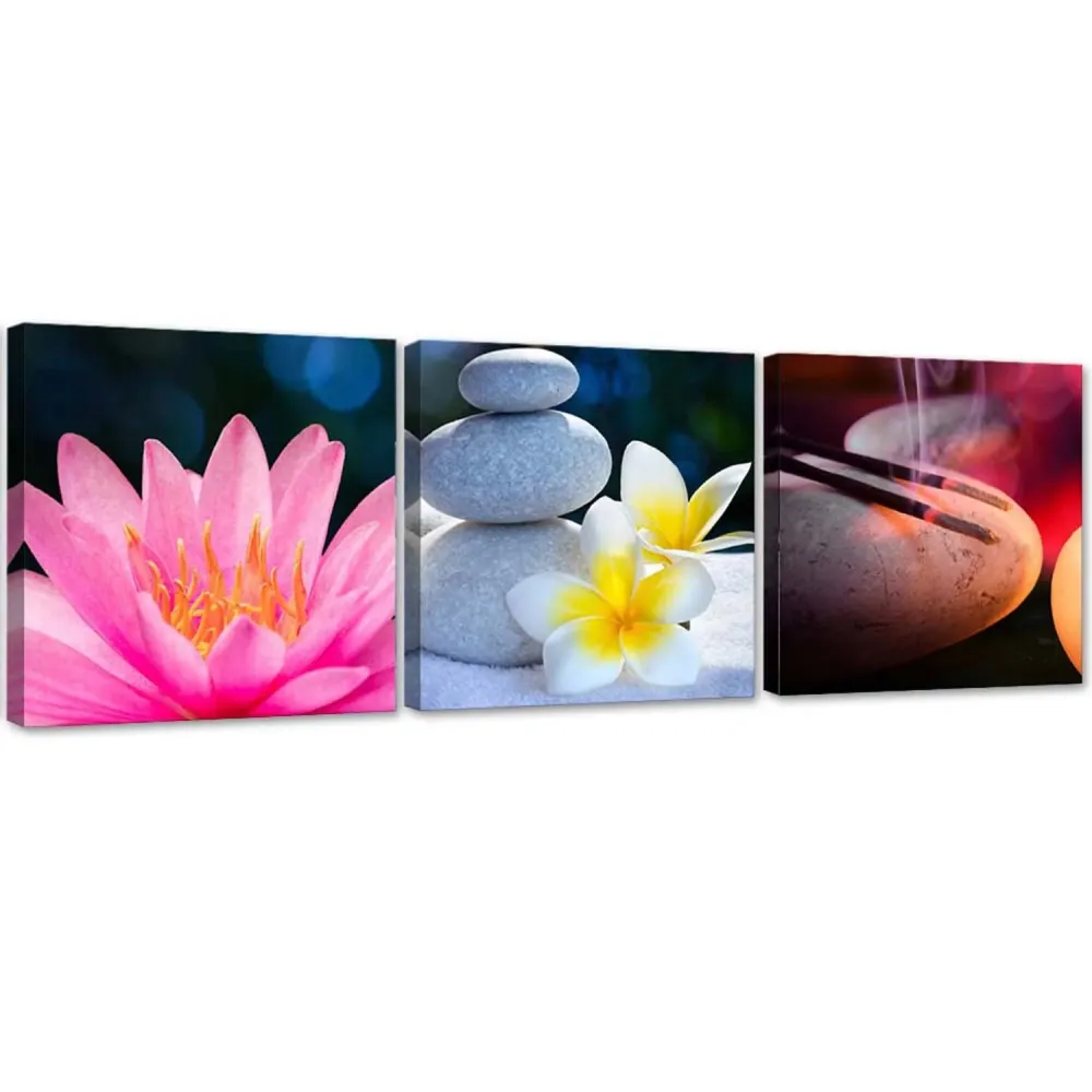 Ensemble de trois toiles imprimées, Fleurs et relaxation zen 90x30 Feeby