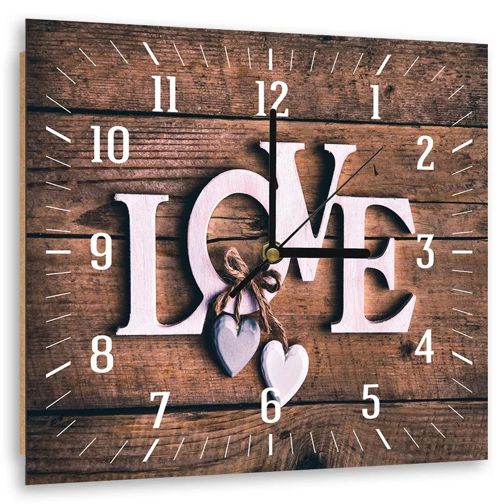 Horloge murale, Amour sur des planches sombres 40x40 Feeby