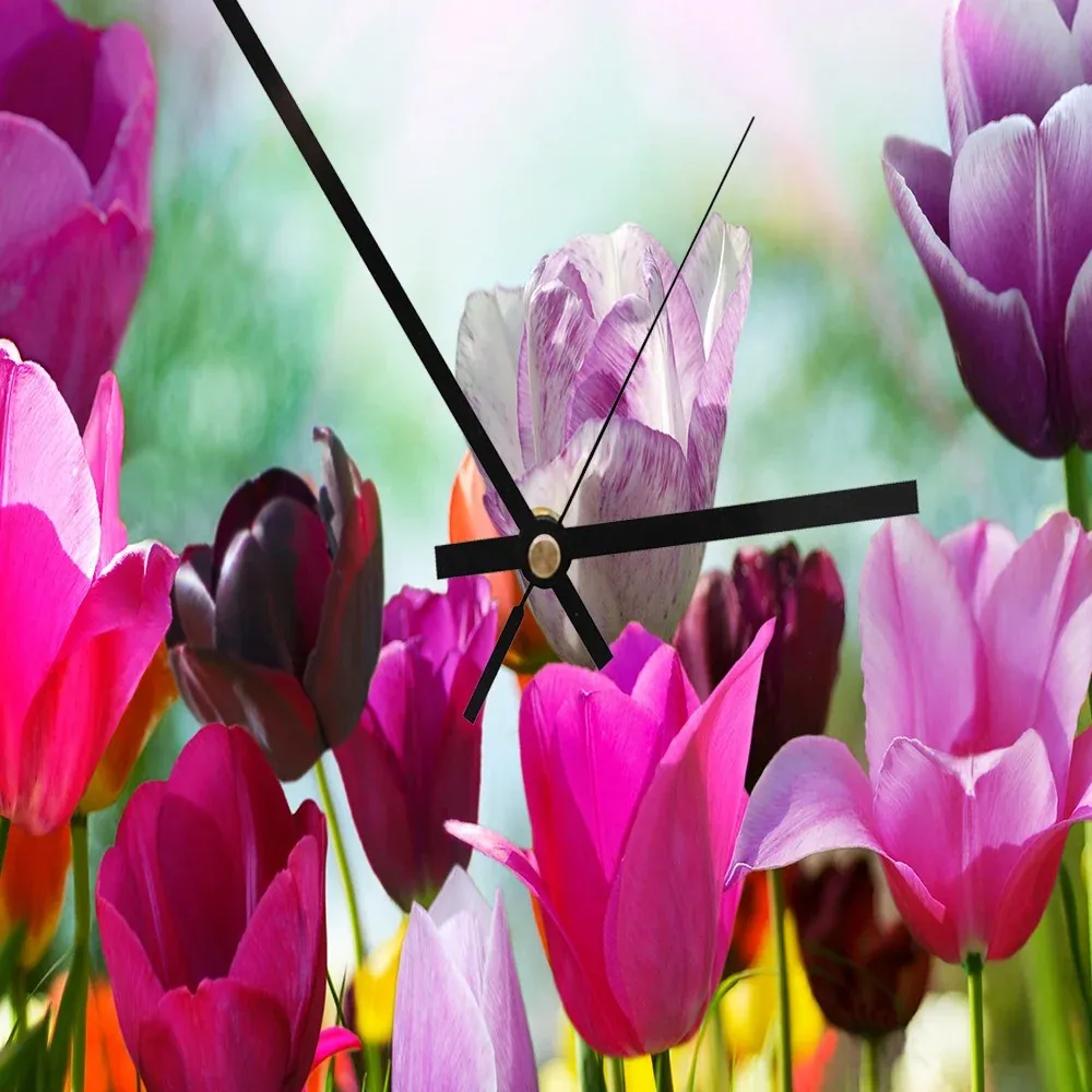 Horloge murale, tulipes colorées 40x40 Feeby