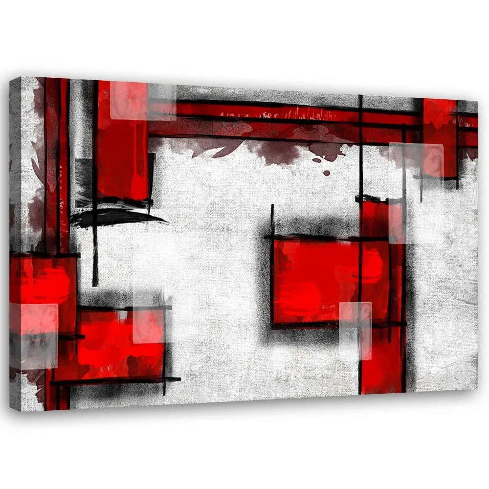 Impression sur toile, abstraction géométrique en rouge 100x70 Feeby