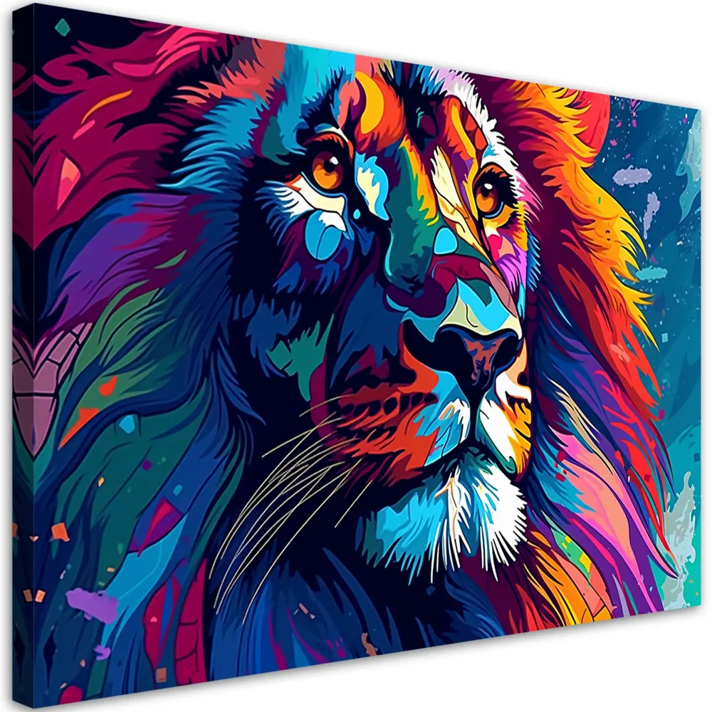 Impression sur toile, abstraction de lion néon coloré 60x40 Feeby