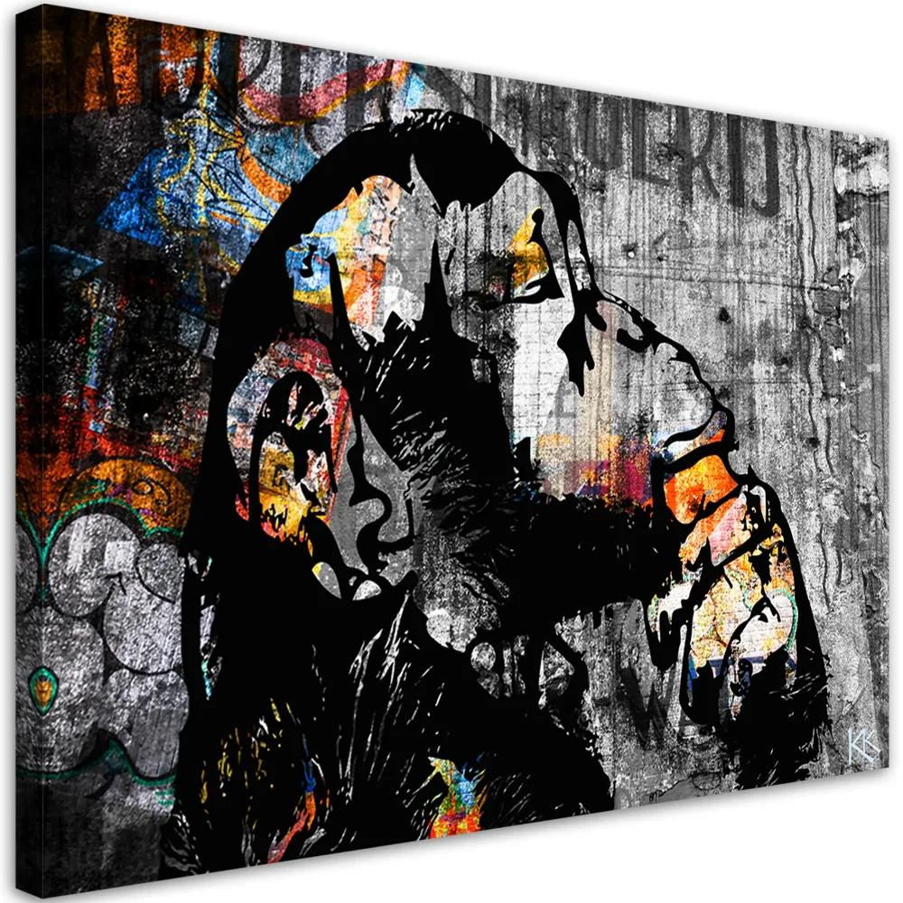 Impression sur toile, art urbain de Banksy, singe abstrait 120x80 Feeby