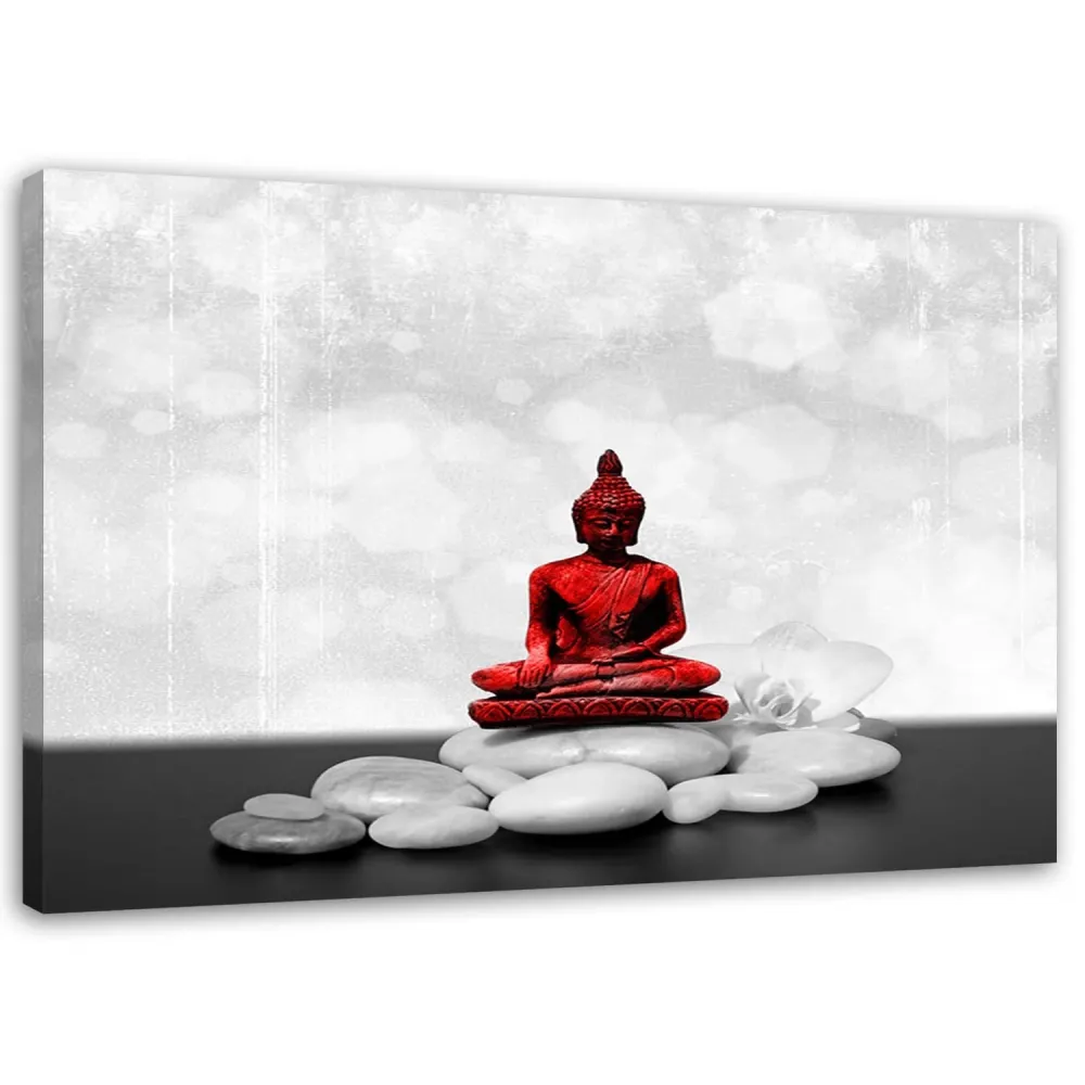 Impression sur toile, Bouddha rouge sur les pierres 60x40 Feeby