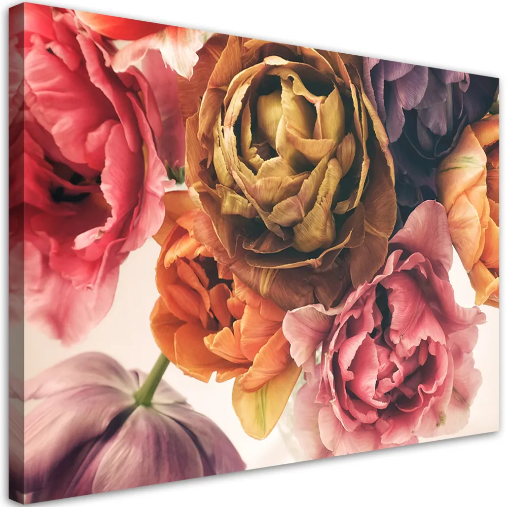 Impression sur toile, Bouquet de fleurs colorées 60x40 Feeby