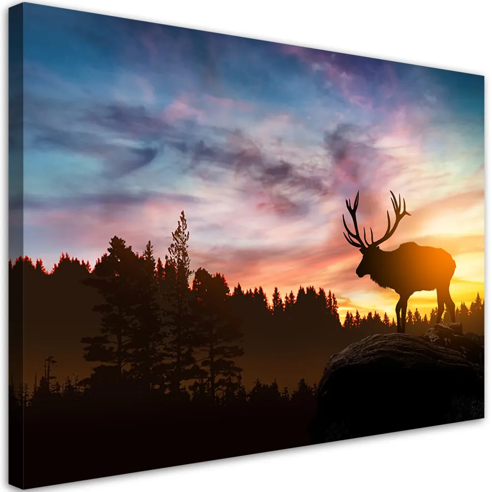 Impression sur toile, Cerf au coucher du soleil 60x40 Feeby