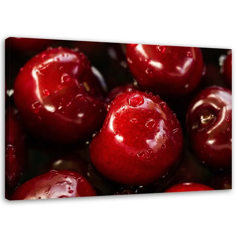 Impression sur toile, Cerises dans des gouttes d'eau 60x40 Feeby