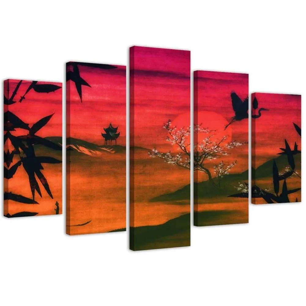 Impression sur toile en cinq parties, Japon baigné de soleil 100x70 Feeby