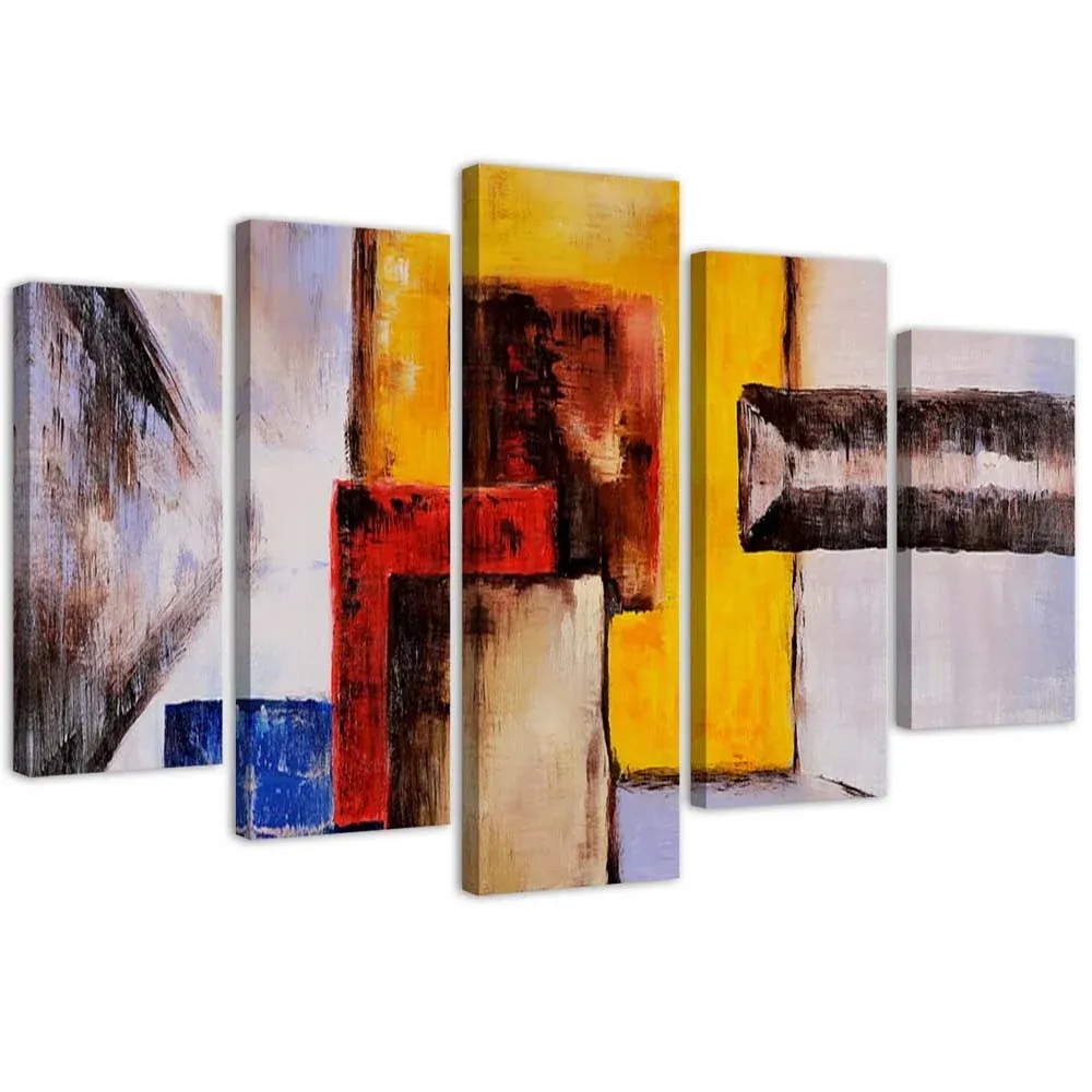 Impression sur toile en cinq parties, jaune uni 100x70 Feeby