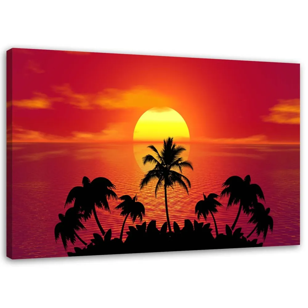 Impression sur toile, coucher de soleil et palmiers 60x40 Feeby