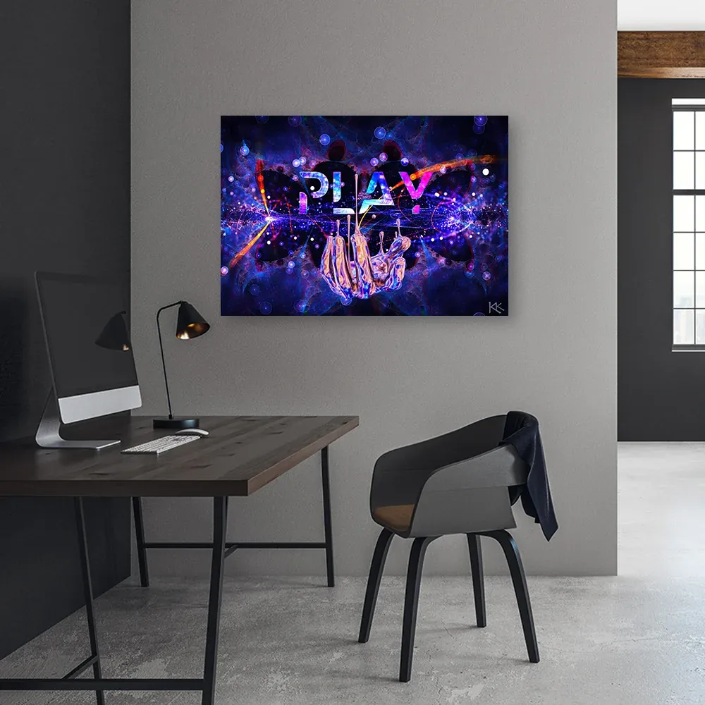 Impression sur toile, enseigne lumineuse Play 60x40 Feeby