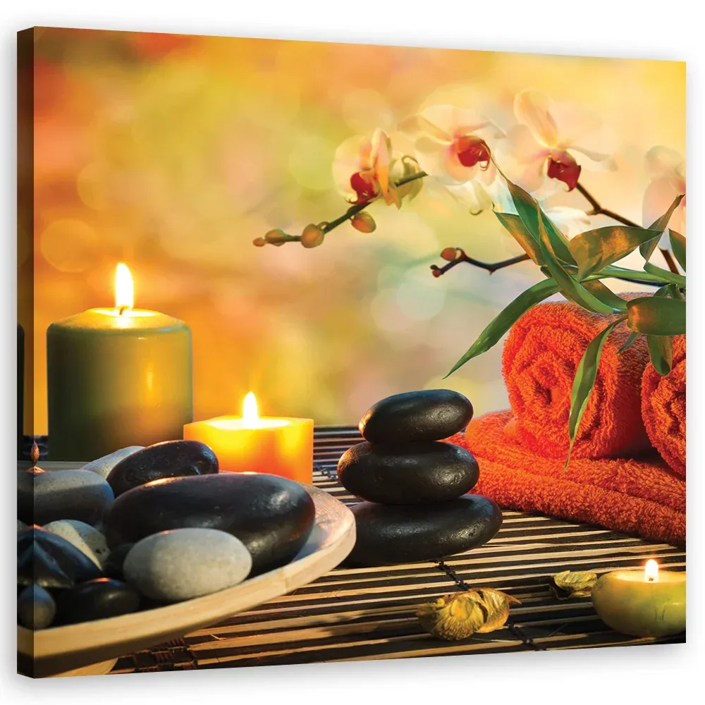Impression sur toile, ensemble spa en pierres zen 30x30 Feeby