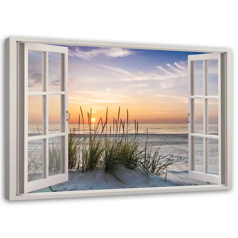 Impression sur toile, Fenêtre donnant sur la plage 60x40 Feeby