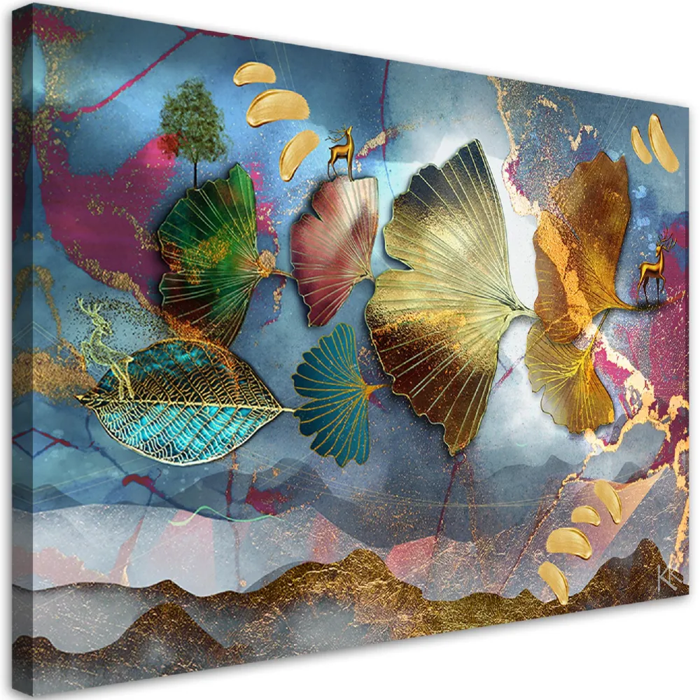 Impression sur toile, feuilles colorées abstraites 60x40 Feeby