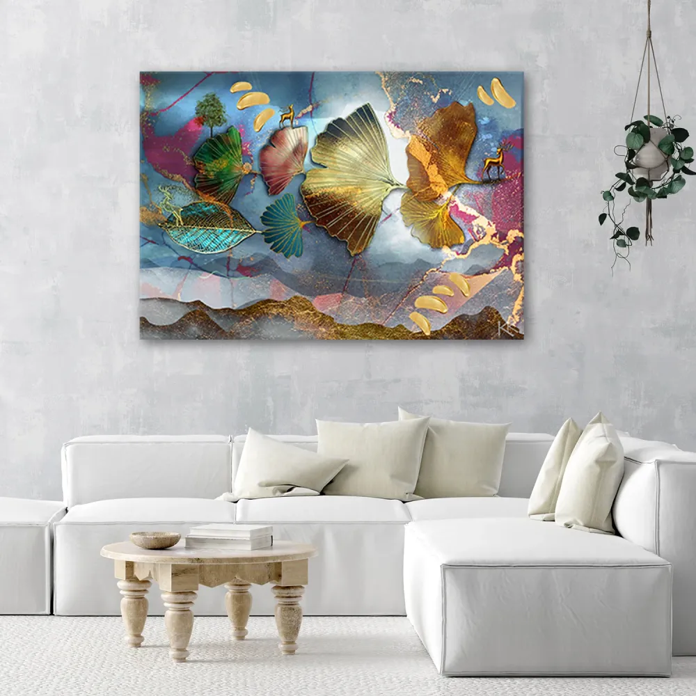 Impression sur toile, feuilles colorées abstraites 60x40 Feeby