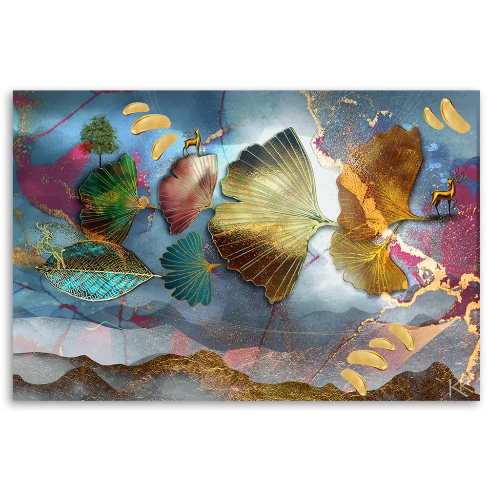 Impression sur toile, feuilles colorées abstraites 60x40 Feeby