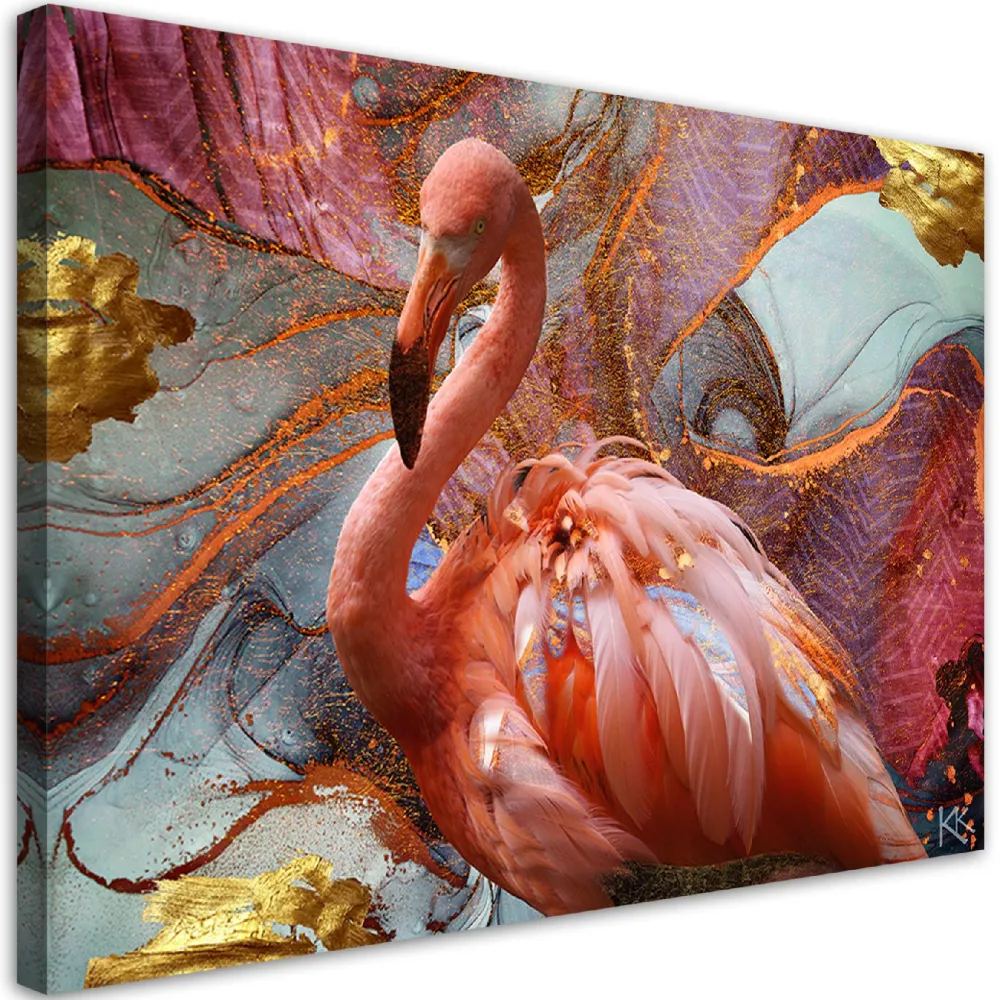 Impression sur toile, flamant rose sur fond abstrait 60x40 Feeby