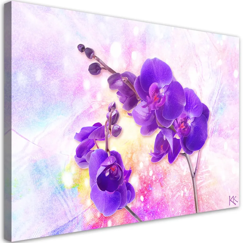 Impression sur toile, fleur d'orchidée violette 60x40 Feeby