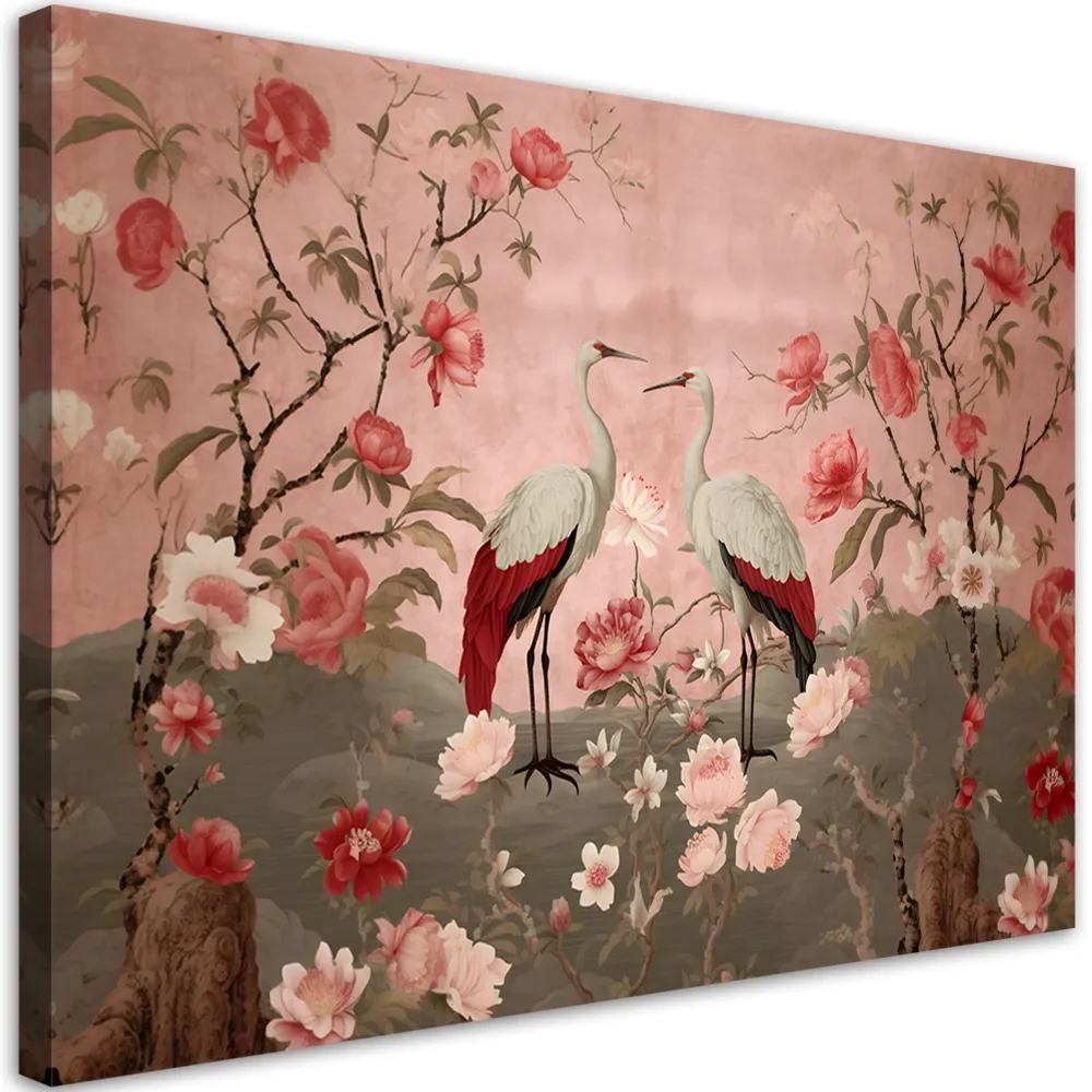Impression sur toile, Fleurs et oiseaux de style chinois 60x40 Feeby