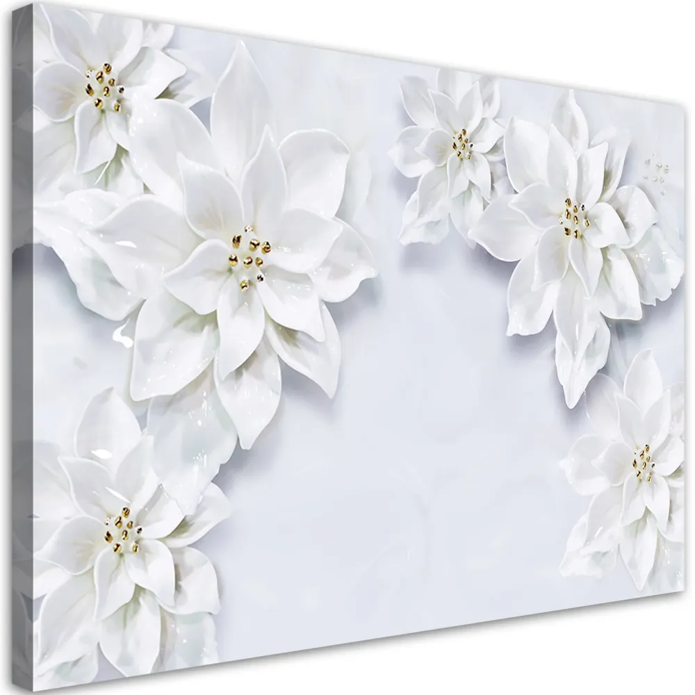 Impression sur toile, Fleurs et plantes blanches comme neige 60x40 Feeby