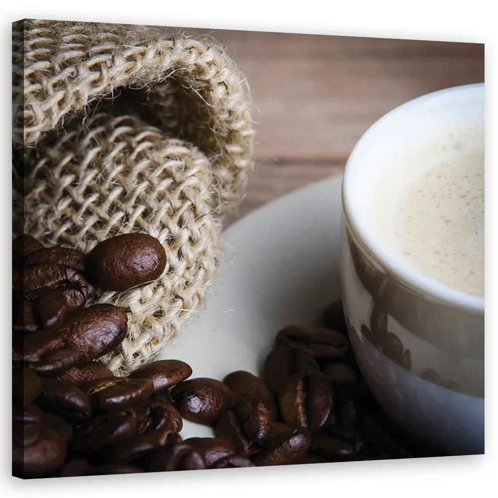 Impression sur toile, grain de café et tasse 30x30 Feeby