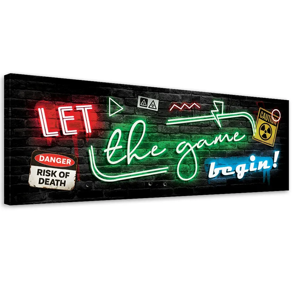 Impression sur toile, inscription Gaming pour gamers, néon gaming 120x40 Feeby