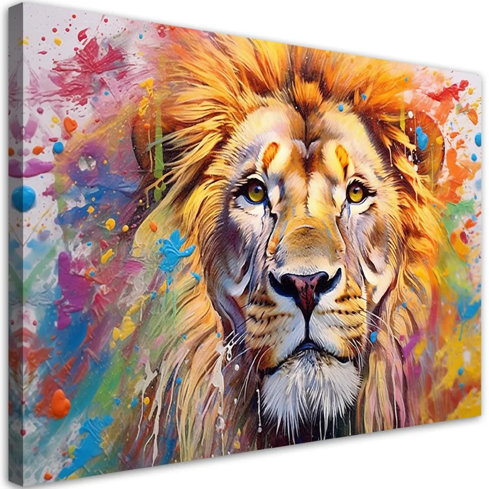 Impression sur toile, Lion Abstraction Aquarelle AI 60x40 Feeby