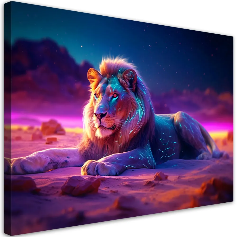 Impression sur toile, Lion Nature Animal Néon 60x40 Feeby
