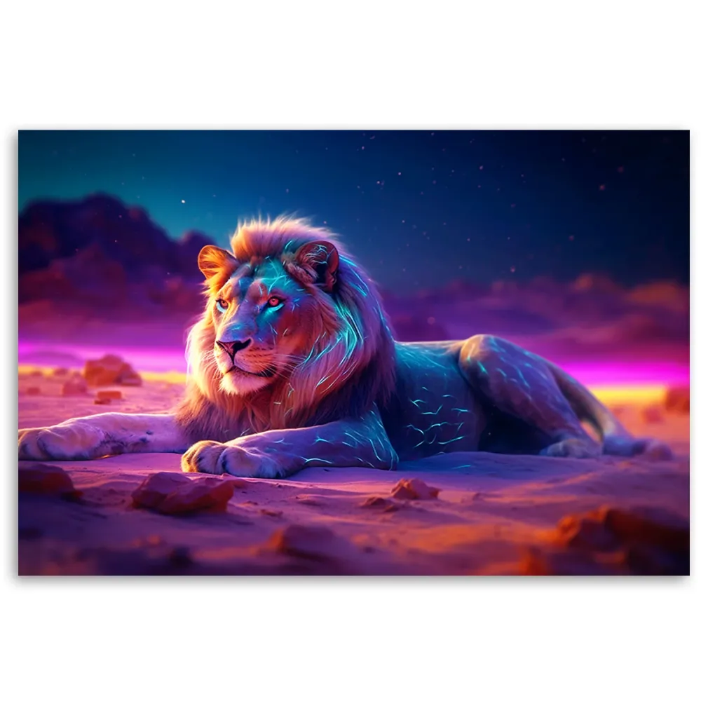 Impression sur toile, Lion Nature Animal Néon 60x40 Feeby
