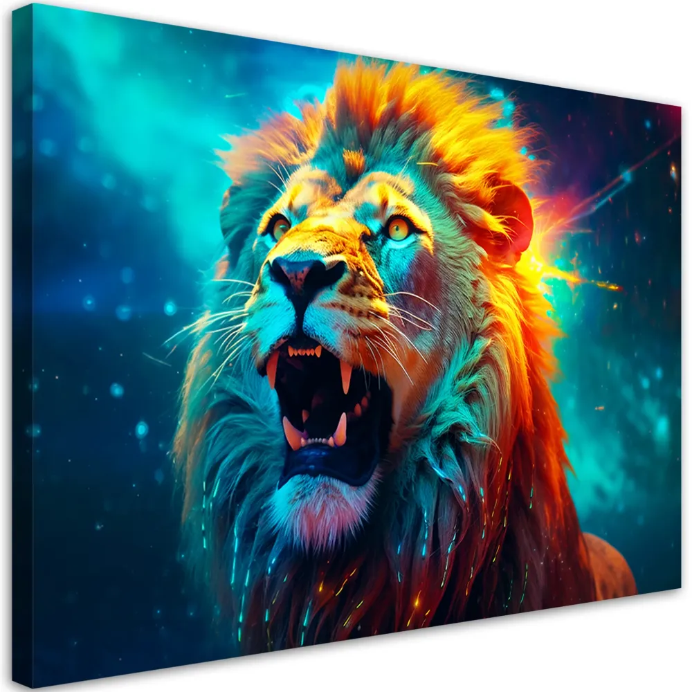 Impression sur toile, Lion néon abstrait IA 60x40 Feeby