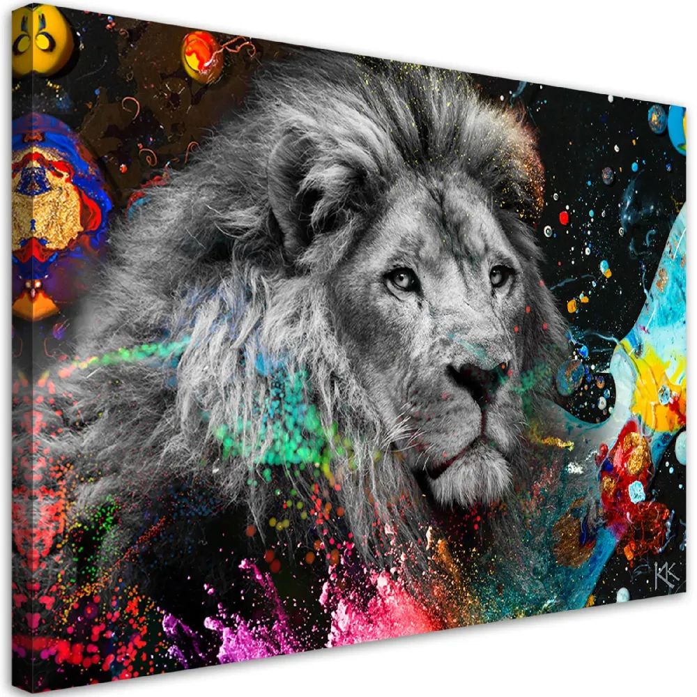 Impression sur toile, Lion sur fond coloré 60x40 Feeby