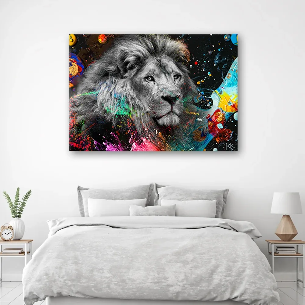 Impression sur toile, Lion sur fond coloré 60x40 Feeby