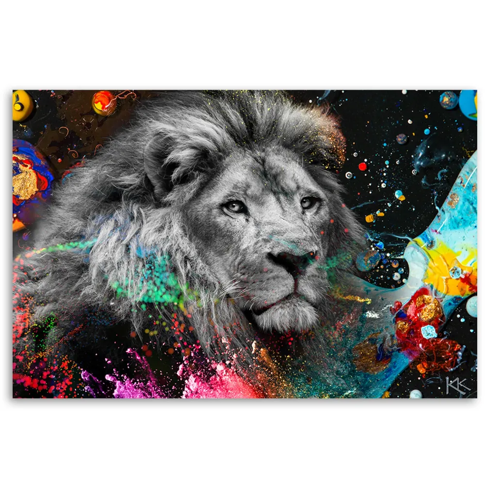 Impression sur toile, Lion sur fond coloré 60x40 Feeby