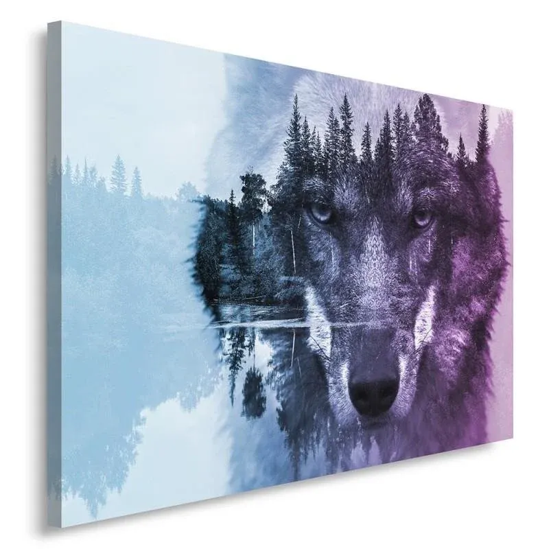 Impression sur toile, Loup dans la êt - violet moderne 100x70 Feeby