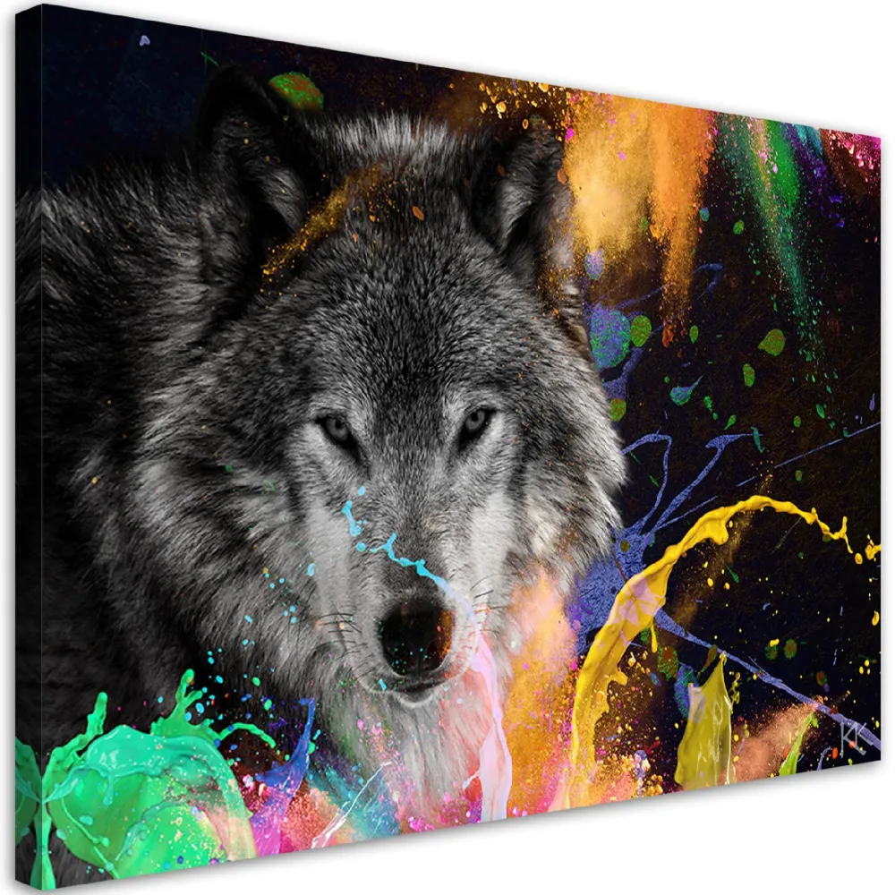 Impression sur toile, Loup sur fond coloré 60x40 Feeby