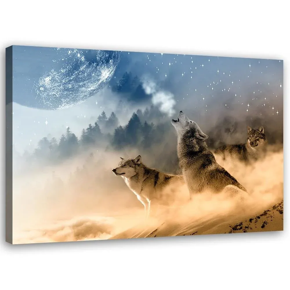 Impression sur toile, Loups hurlants 60x40 Feeby
