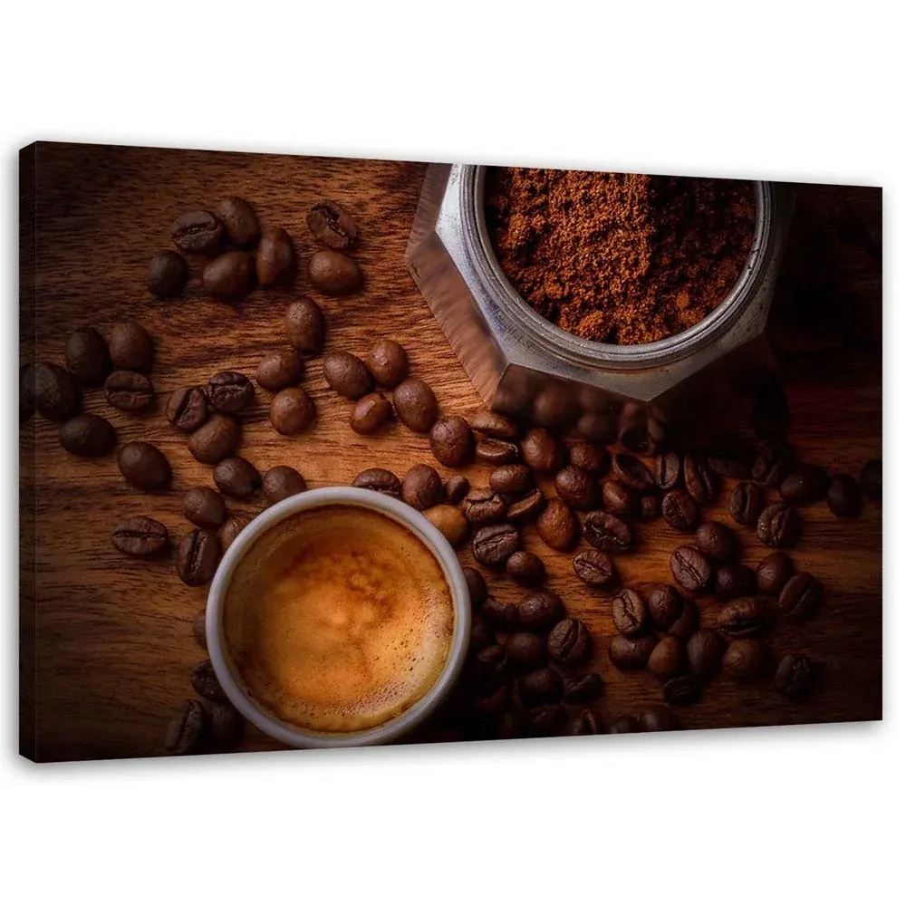 Impression sur toile, Mug de café et de grains 60x40 Feeby