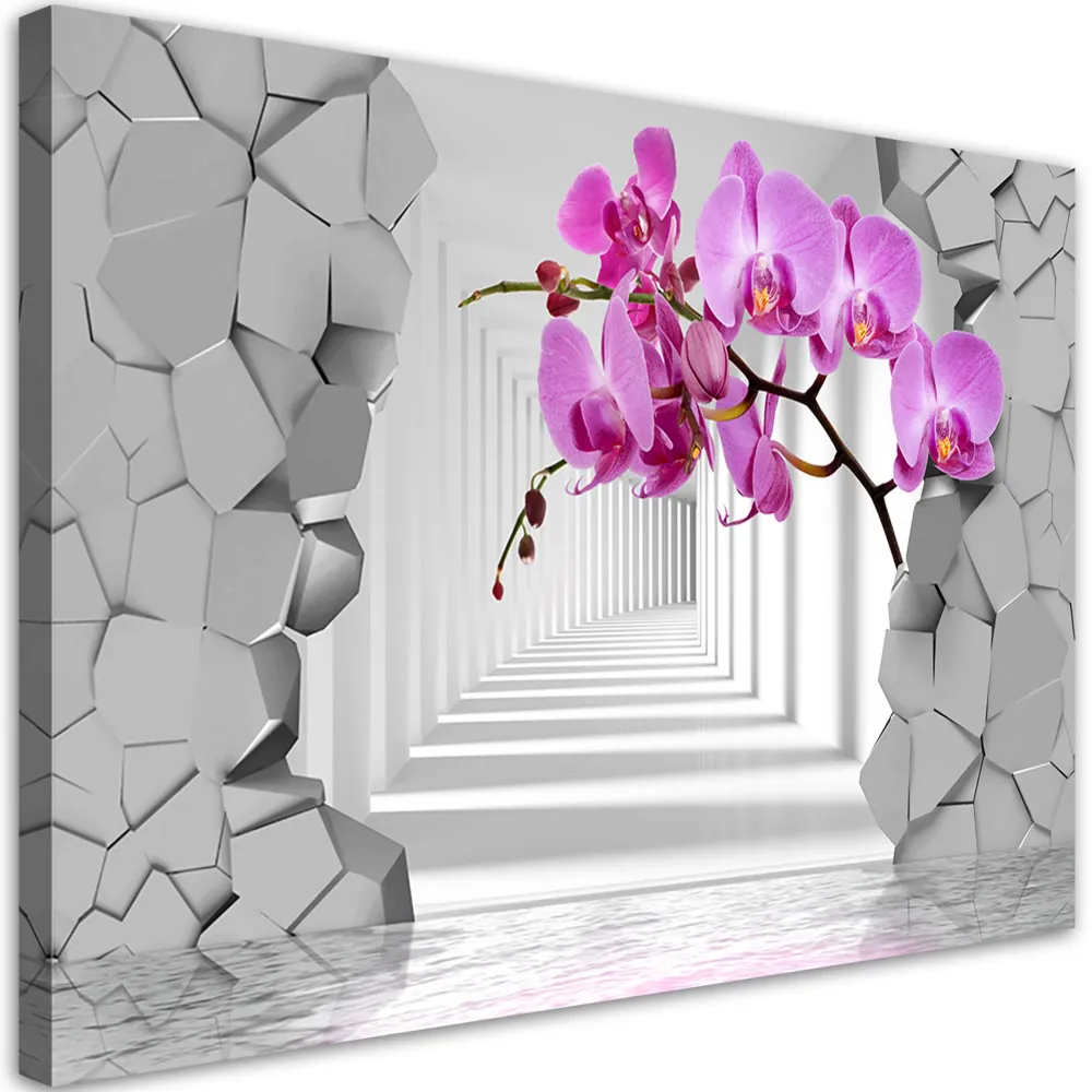 Impression sur toile, Orchidée sur fond abstrait 3D 60x40 Feeby