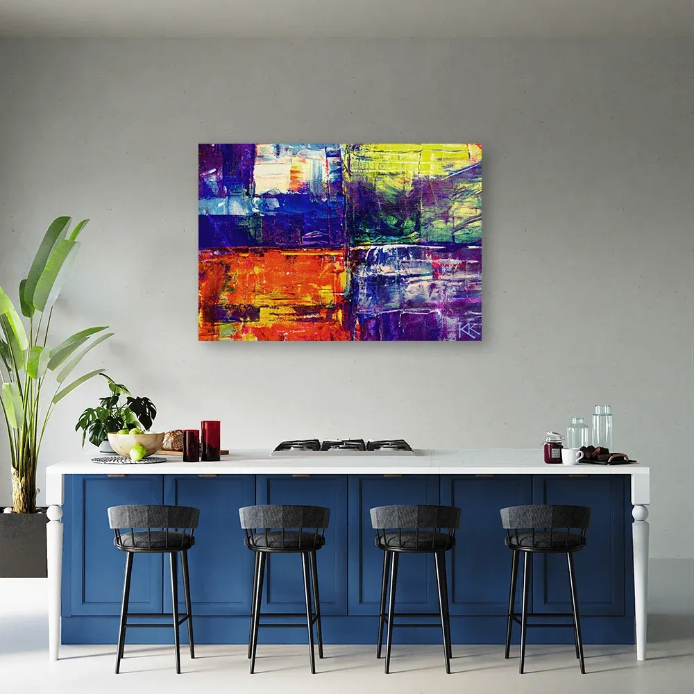 Impression sur toile, peinture abstraite colorée à la main 60x40 Feeby